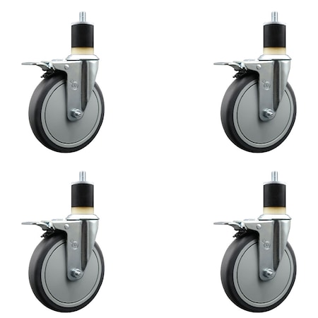 Service Caster 6'' Thermoplastic Rubber Swivel 1-7/8'' Expanding Stem Caster Set Total Lock Brake, 4PK SCC-EXTTL20S614-TPRB-178-4